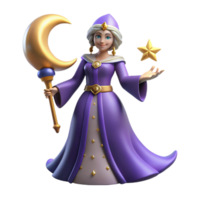 impressive rustic Fantasy 3D Render of a Purple Robed Sorceress professional png