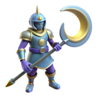 serene traditional 3D Render of Fantasy Warrior with Crescent Moon Staff professional png