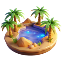 beautiful classic Oasis 3D Render Palm Trees Pool Desert Island authentic png