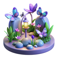 elegant minimalist Enchanted 3D Garden with Butterflies professional png