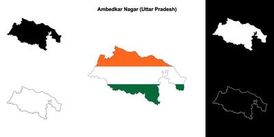 Ambedkar Nagar district, Uttar Pradesh blank outline map set vector