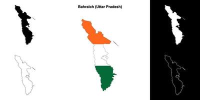 Bahraich district, Uttar Pradesh blank outline map set vector