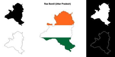 Rae Bareli district, Uttar Pradesh blank outline map set vector
