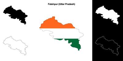 Fatehpur district, Uttar Pradesh blank outline map set vector