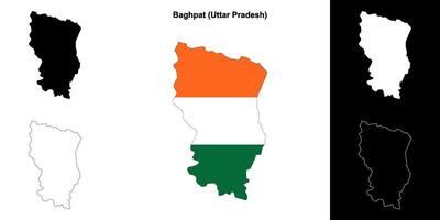 Baghpat district, Uttar Pradesh blank outline map set vector