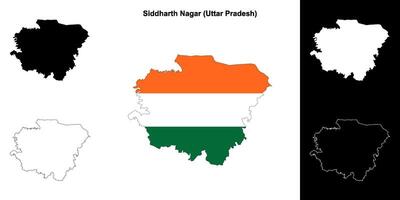 Siddharth Nagar district, Uttar Pradesh blank outline map set vector