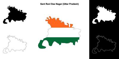 Sant Ravi Das Nagar district, Uttar Pradesh blank outline map set vector