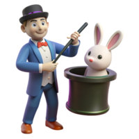 extraordinary rustic 3D Cartoon Magician Pulling Rabbit from Hat Illustration high resolution png