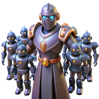 stunning abstract 3D Render of Robotic Leader and his Army high quality png