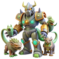 serene modern 3D Render of Robotic Creature and Companions high resolution png