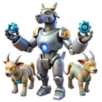 elegant rustic 3D Render Robotic Dog with Goat Companions authentic png