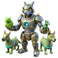 serene classic 3D Render of a Robotic Canine with Creatures authentic png