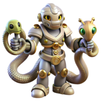 impressive rustic 3D Robot with Snakes Illustration authentic png