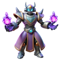 stunning artistic 3D Render of a Robotic Mage high quality png