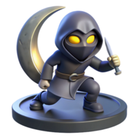 beautiful rustic 3D Render Crouching Assassin with Crescent Moon exclusive png
