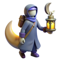 elegant classic 3D Render of a Traveler with Crescent Moon and Lantern high resolution png