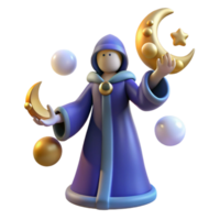 elegant creative 3D Render Wizard Moon Magic Illustration high resolution png