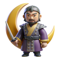 impressive modern 3D Render Asian Warrior Crescent Moon premium png