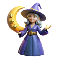 extraordinary minimalist Cute 3D Witch with Crescent Moon original png