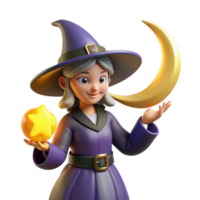 elegant vintage 3D Render of a Cute Witch authentic png