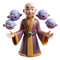 wonderful traditional 3D Illustration Monk Controls Spirits high quality png