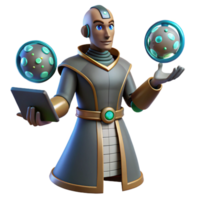 dramatic minimalist 3D Render Mystic Wizard with Energy Orbs high resolution png