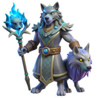 dramatic abstract 3D Render Wolf Shaman with Familiar exclusive png