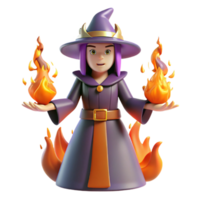 elegant creative 3D Render of Cute Witch with Flames authentic png