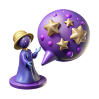 magnificent modern 3D Render Wizard and Star Speech Bubble 4K png