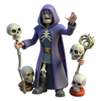 magnificent artistic 3D Cartoon Skeleton Wizard with Skulls authentic png