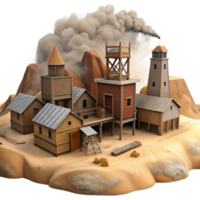 wonderful abstract Desert Mining Town 3D Render high quality png