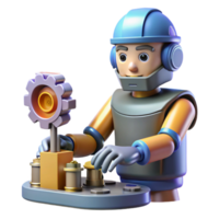 stunning creative 3D Render of Robotic Worker at Control Panel high resolution png