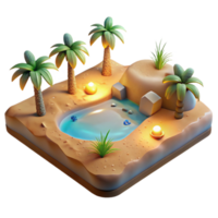 dramatic traditional Oasis 3D Render Desert Island with Palm Trees high resolution png
