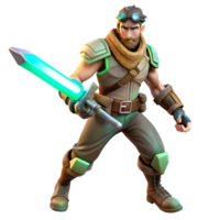 magnificent artistic 3D Render of Adventurer with Glowing Sword premium png
