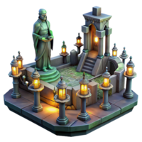 dramatic modern 3D Model Statue Shrine with Lanterns high resolution png