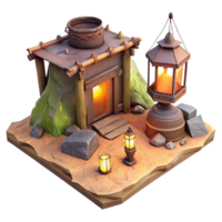 beautiful artistic 3D Render Desert Hut with Lanterns high resolution png