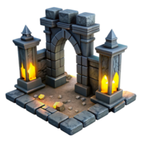 serene minimalist Stone Archway 3D Model Game Asset with Lanterns exclusive png