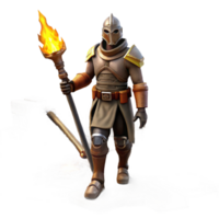impressive rustic 3D Render Fantasy Knight with Torch 4K png