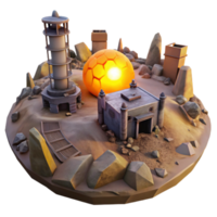 impressive minimalist Desert Island 3D Render Lighthouse, Buildings, Sunset high resolution png