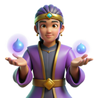serene modern 3D Render Young Mage Water Magic high quality png