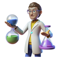 elegant rustic 3D Cartoon Scientist with Lab Flasks high quality png