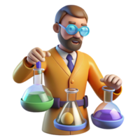 magnificent modern 3D Cartoon Scientist with Flasks professional png