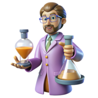 extraordinary minimalist 3D Cartoon Scientist with Lab Flasks professional png