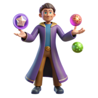 wonderful classic 3D Cartoon Wizard Juggling Magic Orbs high resolution png