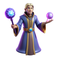 elegant rustic 3D Render Wizard with Magic Staff and Orb high resolution png