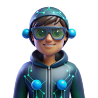 extraordinary rustic 3D Render of a Smiling Boy in Futuristic Outfit exclusive png