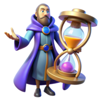 impressive artistic Wizard with Hourglass 3D Render professional png