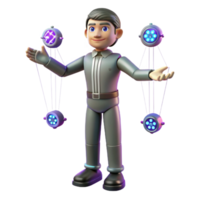 elegant abstract 3D Cartoon Character with Glowing Devices high resolution png