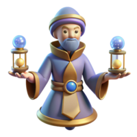 vibrant contemporary 3D Render Wizard with Hourglasses premium png