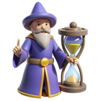 serene modern Wise Wizard 3D Render with Hourglass high resolution png
